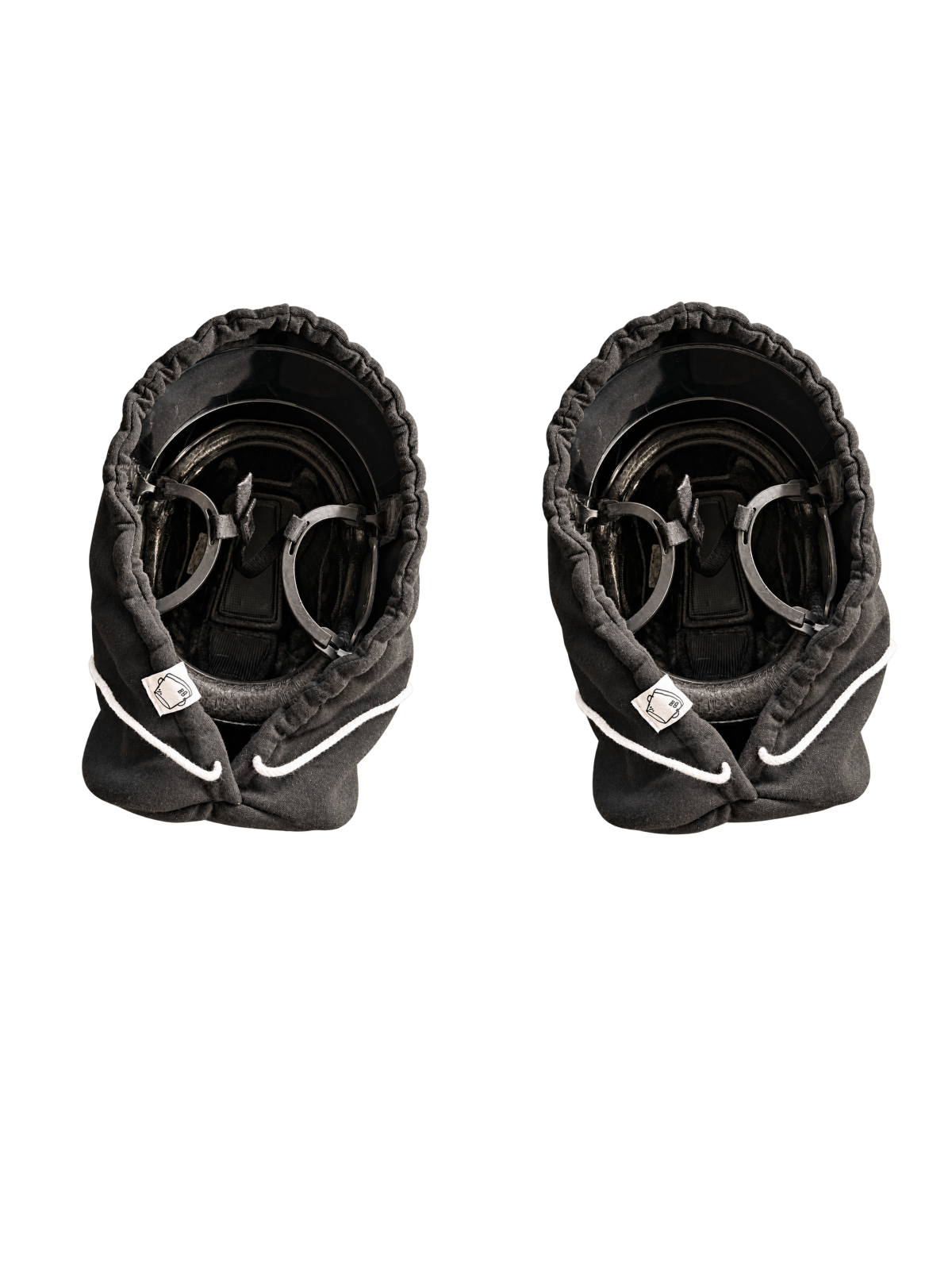 Two black Bucket Hoods arranged side by side on a transparent background