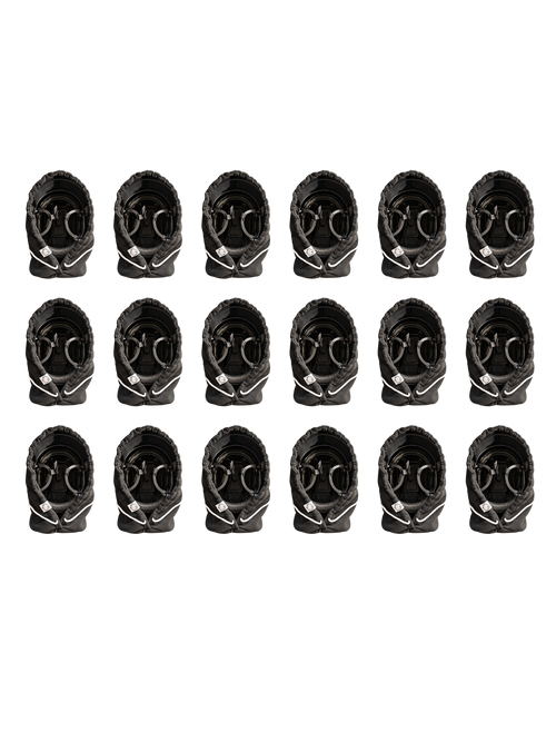 Eighteen black Bucket Hoods arranged in three rows of six on a transparent background