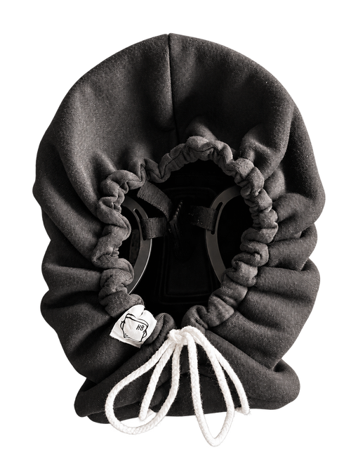 Bucket Hood tied closed and facing upward, with transparent background